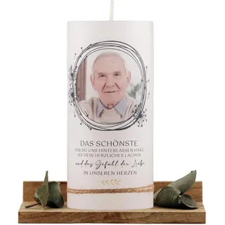 Personalisierte Trauerkerze mit Foto | moderne Rustikkerze 7x20 cm | Gedenkkerze | Erinnerungskerze | Individuelle Kerze zum Abschied | Fotokerze (Foto Kreis Puste, Klein - 7x15)
