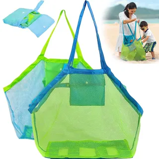 YUNYU 2 Stück Strandspielzeug Tasche Set - Premium Sandspielzeug Aufbewahrungstasche mit Netz, Langlebig Faltbar Sandkasten Spielzeug Netz Tasche für Familienurlaub, Outdoor & Strandurlaub
