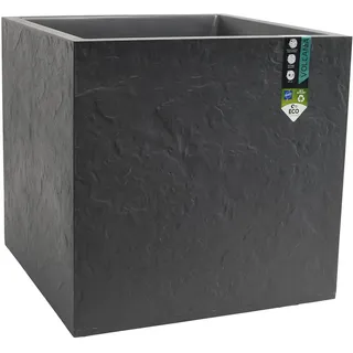 EDA - Quadratischer Topf, 50 cm, Volcania, 57 l, Steinoptik, doppelwandig, Wasserspeicherbereich, 49,5 x 49,5 x 49,5 cm, Anthrazitgrau
