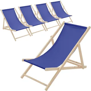 ECD-Germany Strandliege 5er Set Dunkelblau , Holz , 57.5x83x100 cm , Gartenmöbel, Gartenliegen