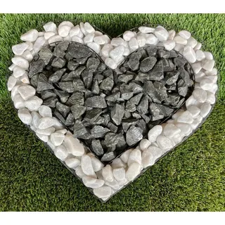 Herz Gitter Grabschmuck Grabgestaltung Gartendekoration mit Buntsteinen Glassteinen Natursteinen Füllart: Natursteine Farbe Steine: Carrara / Basalt