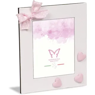 Mareli Corcnice Tisch-Bilderrahmen für Baby, 13 x 18 cm, weißer Baumwollstoff mit Schleife und rosa Stoffherzen