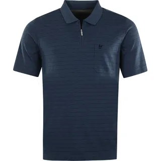 Hajo Shirt Gestreiftes Kurzarm-Poloshirt Softknit mit verdecktem Reißverschluss und Brusttasche in Regular Fit - Blau