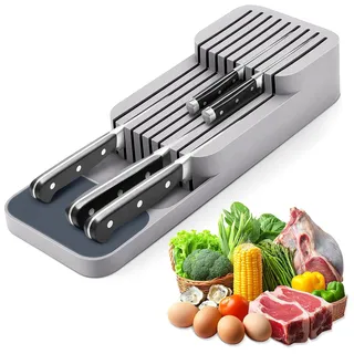 Messer Organizer Schublade,Messerblock ohne Messer,Verbesserte Messerblock für Schublade,Schubladen-Organizer & Küchenhelfer für Schubladen Arbeitsfläche Küche Büro Werkstatt(Grau)