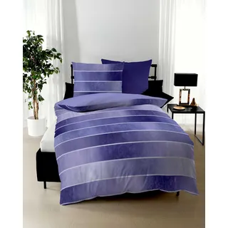 Wendebettwäsche KAEPPEL "TIMELESS 100% Baumwolle", lila (violett), B/L: 155cm x 220cm, 1 Stk., 1 Stk., Feinbiber, B/L: 80cm x 80cm, 2 Stk., Feinbiber, Obermaterial: 100% Baumwolle, Bettwäsche, Wendebettwäsche, mit breiten Streifen, Wendeoptik, Markenreißverschluss