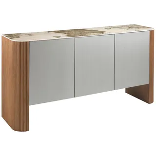 Angel Cerda Sideboard Sideboard aus Silberholz, Nussbaum und Porzellan-Marmorplatte 160/45/80 cm , Weiß, Walnussfarben, Silberfarben , Holz , 160x80x45 cm , Kleinmöbel, Kommoden, Sideboards