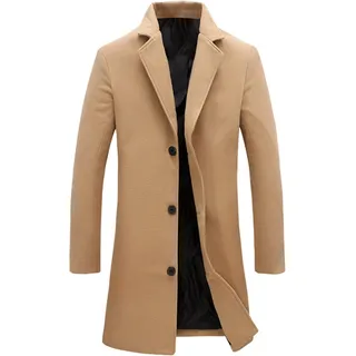 Springrain Herren Wollmischung Erbsenmantel Einreihiger Mantel Warm Winter Trenchcoat, Khaki, XS