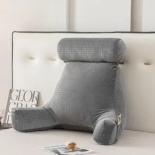 Lesekissen Fürs Bett| Rückenkissen Zum Sitzen Im Bett | Sitzkissen | Mit Nackenkissen | Stützarm, TV-Rückenlehne, Sitzkissen, Rückenlehne Für Erwachsene, Lounge-Kissen (Color : Cross Pattern - Dark G