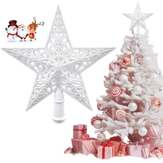 KECDRU Weihnachtsbaumspitze Stern Weiß 20cm, Leicht Kunststoff Glitzernd Christbaumspitze Weihnachtsdeko Für Weihnachten Baumspitze Christmas Topper Star