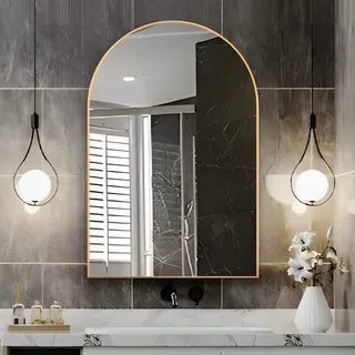 NEUWEABY Wandspiegel, Gewölbter Wandspiegel für Badezimmer, 50x75 cm Bogen Badezimmerspiegel mit Metallrahmen, Gold Kosmetikspiegel Dekor für Kaminsims, Eingangsbereich, Wohnzimmer