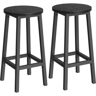 VASAGLE Barhocker, 2er Set, Barstühle, Küchenstühle mit Metallgestell, einfache Montage, 65 cm hoch, mit Fußstütze, für Küche, Wohnzimmer, Esszimmer, ebenholzschwarz-schwarz LBC032B56