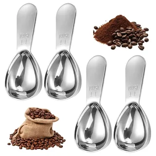 Sxutop 4 Stück Edelstahl Kaffeelöffel Portionierer Kaffeeportionierer aus Rostfreiem Edelstahl Kaffee Messlöffel Kurzer Griff Esslöffel Messlöffel Passend für Kaffee Losen Tee Zucker oder Mehl(15 ml)