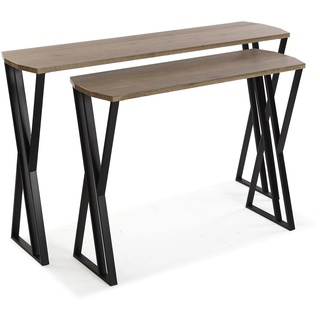 Versa Oakland Schmales Möbelstück für den Eingangsbereich oder Flur, Moderner Konsolentisch, Satz von 2, Maßnahmen (H x L x B) 75 x 30 x 120 cm, Holz und Metall, Farbe: Braun und Schwarz