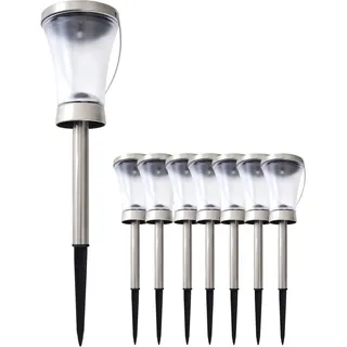 NÄVE Solarleuchte Edelstahl H 39,5 cm Ø 9 cm 8 Stk. Warmweiß silberfarben