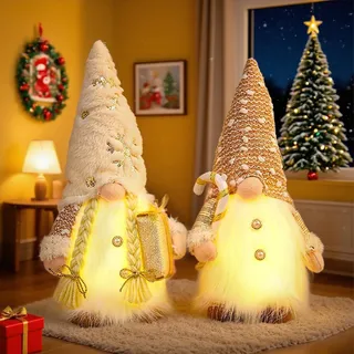 Weihnachtswichtel Figuren Groß, 2 Stück Wichtel Figuren Weihnachten, Weihnachtszwerge Beleuchtet mit Licht H32cm, Weihnachtsdeko Wichtel, Weihnachts Tisch Deko, Glowing Dekorationen Für Weihnachten