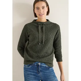 Sweater CECIL, Damen, Gr. M (40), raw khaki, Web, Obermaterial: 78% Baumwolle, 20% Polyester, 2% Elasthan, unifarben, normal hüftbedeckend, Rundhals, Sweatshirts Sweater, Jacquard Funnel Neck mit Strukturmuster