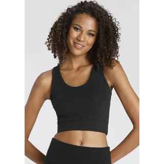 Sporttop LASCANA ACTIVE, Damen, Gr. L (44/46), schwarz, Single Jersey, Obermaterial: 95% Baumwolle, 5% Elasthan, unifarben, Basic, figurbetont bauchfrei, Rundhals, Tops Sporttop, Crop-Top mit breiten Trägern