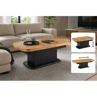 Livetastic Couchtisch , Schwarz, Eichefarben , Holz , Eiche , oval , Sockel , 75x51-79.9x135-160 cm , ausziehbar, höhenverstellbar, einfacher Aufbau , Holzmöbel, Holztische, Wohnzimmertische Holz, Couchtische Holz