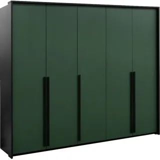 Kleiderschrank GENUA 255 cm, 5-türig, Drehtürenschrank, Schrank (Flaschengrün) - Grün