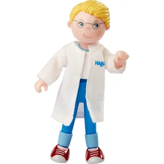 HABA 303894 - Little Friends – Tierarzt Andreas , Tolle Minipuppe ab 3 Jahren , Mit ausziehbarem Kittel , Strapazierfähige Biegepuppe aus Kunststoff für lange Spielfreude