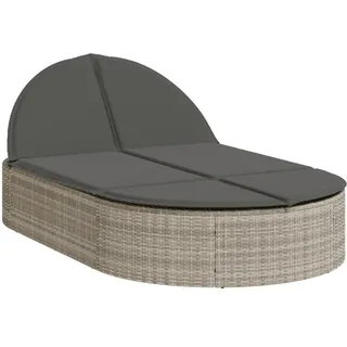 vidaXL Doppel-Sonnenliege mit Kissen Hellgrau Poly Rattan - Grau
