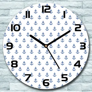 Wanduhr aus Glas Rund fi 30 Blaue Anker Quarz Deko Schlafzimmer Büro - Blau
