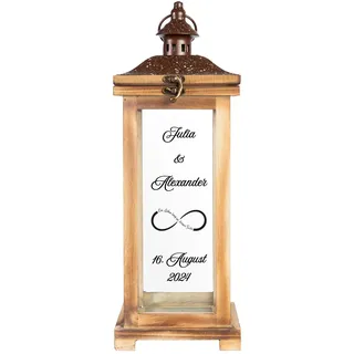 Personalisierte Landhaus Laterne | XL Holzlaterne 42 cm groß | Hochzeitslaterne als Hochzeitsgeschenk für das Brautpaar | Geschenkidee zum Hochzeitstag | Gartendeko, Gartenlaterne | Unendlichkeit