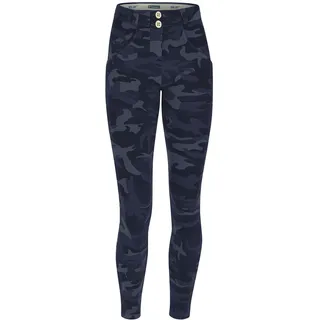 7/8-Hose FREDDY "WRUP REGULAR SUPERSKINNY 7/8", Damen, Gr. XL (42), N-Gr, blau (camouflage blau), Web, Obermaterial: 80% Baumwolle, 20% Elasthan, tarnfarben, figurbetont 7/8-Länge, Hosen 7/8-Hose, mit All-Over-Camouflage-Muster