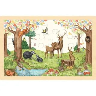 GoKi 57308 – Einlegepuzzle Auf der Lichtung – 24-teiliges Kinderpuzzle aus Holz mit Waldtieren