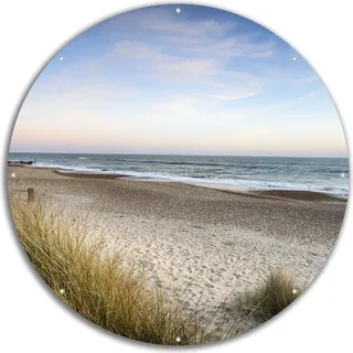 Wallario rundes Outdoor-Poster für Garten oder Balkon, Motiv Strandspaziergang im Urlaub an der Ostsee, 60 cm Durchmesser - Blau