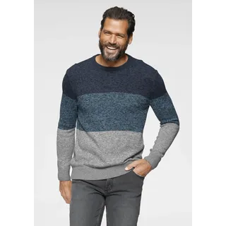 Rundhalspullover MAN'S WORLD "Bis Größe 5 XL", Herren, Gr. L (52/54), bunt (blau, petrol, grau), Strick, Obermaterial: 50% Baumwolle, 50% Polyacryl, gestreift, regular fit, Rundhals, Rippstrickbündchen, Pullover Rundhalspullover, mehrfarbig, Topseller
