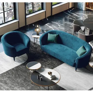 Samt 3 Sitzer Stoff Sofa Wohnlandschaft  Relax Sitz Design Couch Lounge Sofas - Blau