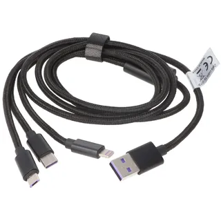 AccuCell 3IN1 USB Datenkabel passend für USB-C, iPhone, MICRO-USB Kabel 1 Meter SCHWARZ