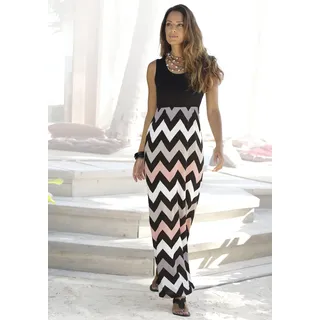 Maxikleid LASCANA "mit Zick-zack-Druck, figurbetont", Damen, Gr. 34, N-Gr, bunt (schwarz, rose, creme, taupe), Jersey, Obermaterial: 100% Viskose, bedruckt, gemustert, figurumspielend bodenlang, Rundhals, Kleider Maxikleid, langes Sommerkleid, leichtes Strandkleid, Jerseykleid, Trägerkleid, Topseller