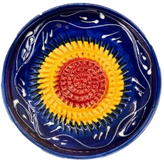 Kaladia - Keramik Reibeteller/Keramikhobel - ideal für Ingwer, Parmesan etc. - Motiv: Blau, Gelb & Rot - Durchmesser: 12 cm - handgemacht & handbemalt - Made in Spain