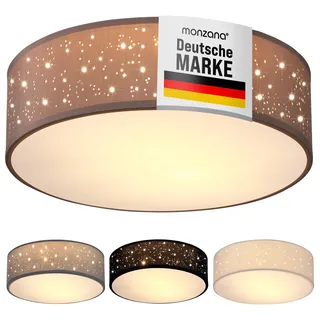 MONZANA® Deckenlampe Sternenhimmel Wohnzimmer Schlafzimmer E27 Taupe Rund 38cm Stoffschirm 2-Flammig 40W Küche Lampe Deckenleuchte Stoffdeckenlampe - Braun