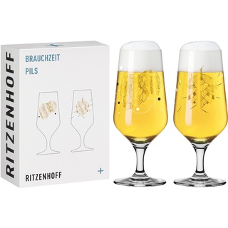 RITZENHOFF 3471001 Bierglas 300 ml - 2er Set - Serie Brauchzeit, Motiv Nr. 1 - Hopfen, mehrfarbig - Made in Germany