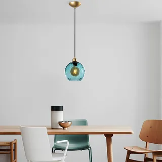 Opviq Elegant Blue Chandelier, Adjustable Height 40-120 cm, Metal Body, Ø20 cm Cap, Ø14 Base, 1 x E27 Socket, Perfect for Modern Decor | IP20 Rated