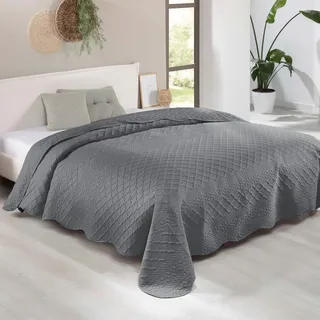 Delindo Lifestyle Tagesdecke Rocco, Bettüberwurf für Doppelbett, einfarbig, gesteppt, Grau, 220x240 cm