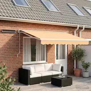 ACAGALA Elektrische Markise 4x3m Sand, Halbkassettenmarkise mit Handkurbel, Fernbedienung & Windsensor, Balkonmarkise Sonnenmarkise für Terrasse Balkon Garten, Weiß Rahmen