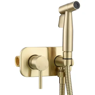 Tecmolog Rostfreier Stahl Bidet Handbrause Set Unterputz Dusch WC Kaltes und Heißes Wasser Bidet Handbrause mit Dusche Schlauch 1.5M, Gebürstetes Gold, WS024J2F2