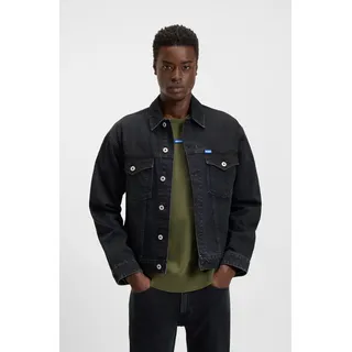 Jeansjacke HUGO BLUE "Dex", Herren, Gr. L, blau (dunkelblau403), Denim/Jeans, Obermaterial: 100% Baumwolle, unifarben, regular fit hüftlang, 1-Knopf-Manschette mit Schlitz, Jacken Jeansjacke, mit Logo-Details