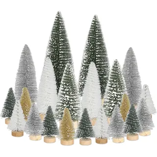21 Stück Mini Tannenbaum Deko, Künstlich Miniatur Weihnachtsbaum, Klein Christbaum Grün Silber Weiß Gold 4.5/10/15cm Tree für Weihnachtsdeko Tisch, Winterdeko, Weihnachtsdorf Zubehör DIY