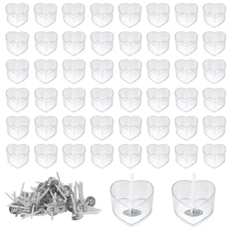 yotutun 50 Stück Leere Kerzen Gläser aus Kunststoff Candles, Klarem Kerzengläser DIY Kerzen Selber Machen Set Transparente Teelichthüllen Leer für Hochzeiten Valentinstag (Herzförmige, 100 Dochte)