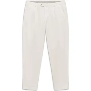 Bundfaltenhose BUGATTI "Tapered Fit", Herren, Gr. 40, Länge 30, weiß (20, ecru), 98% Baumwolle, 2% Elasthan, unifarben, gerade, unten schmal, Hosen Bundfaltenhose, aus Baumwoll-Stretch