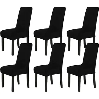 Chickw1 Stuhlhussen 6er Set Samt Stuhlhussen für Schwingstühle, Esszimmerstühle Hussen Für Hochzeit, Hotel, Küche, Bankett, Partys Stretch Stuhlhussen (6er,Schwarz)