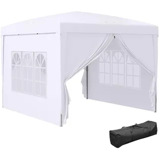Outsunny Pavillon mit 4 Seitenwänden, Oxfordstoff, Stahl, Weiß , Metall , 295x258x295 cm , Sonnenschutz, Pavillons