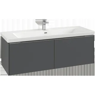 Villeroy & Boch Subway 3.0 Waschbeckenunterschrank, 2 Auszüge, Waschbecken mittig, 1272x429x478mm, C60101AB, Farbe: Front/Korpus: Black Oak, Griff: Volcano Black