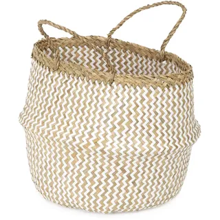 Compactor Belly Korb L - Handgewebter Seegras- und Papierkorb, Größe 35x35x32 cm, Weiß
