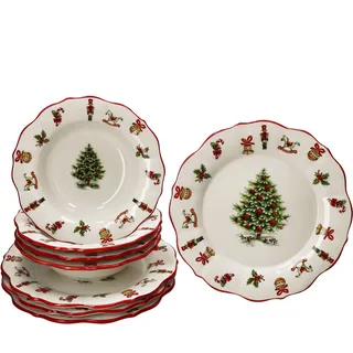 8tlg Tafelservice Maestro Natale 4 Personen Essteller Suppenteller Weihnachten - Beige, Rot